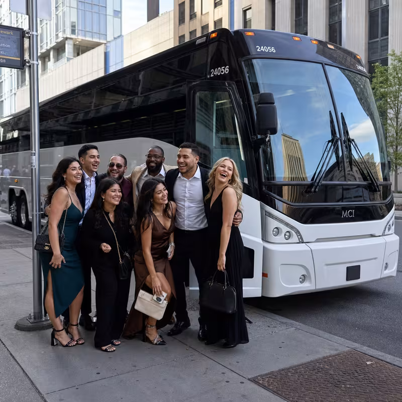 Passengers loading luggage while boarding an Newark group shuttle