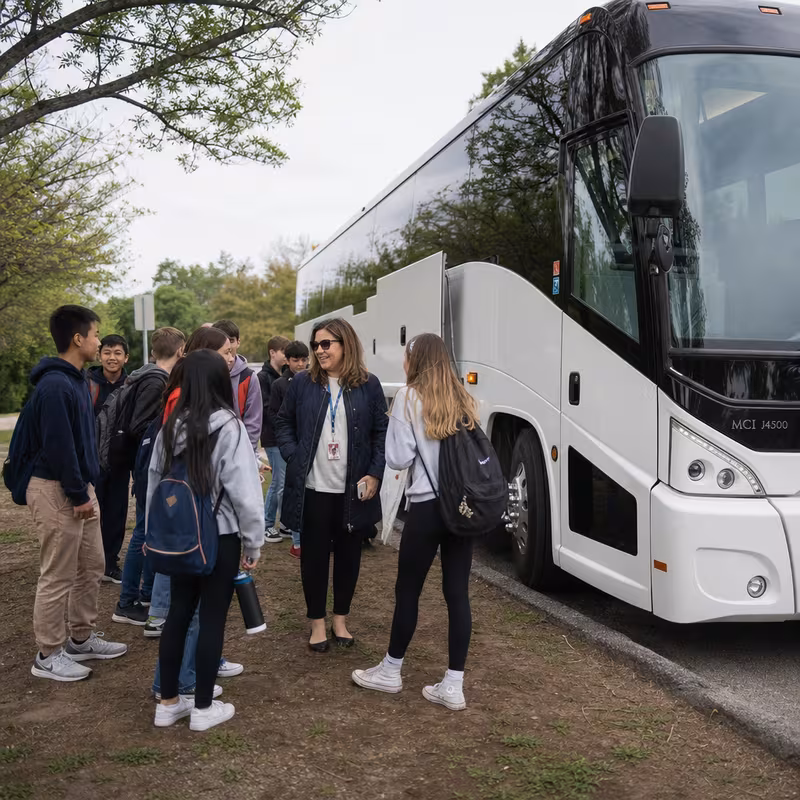 Black Mercedes Sprinter van staged for an Newark School Transportation group