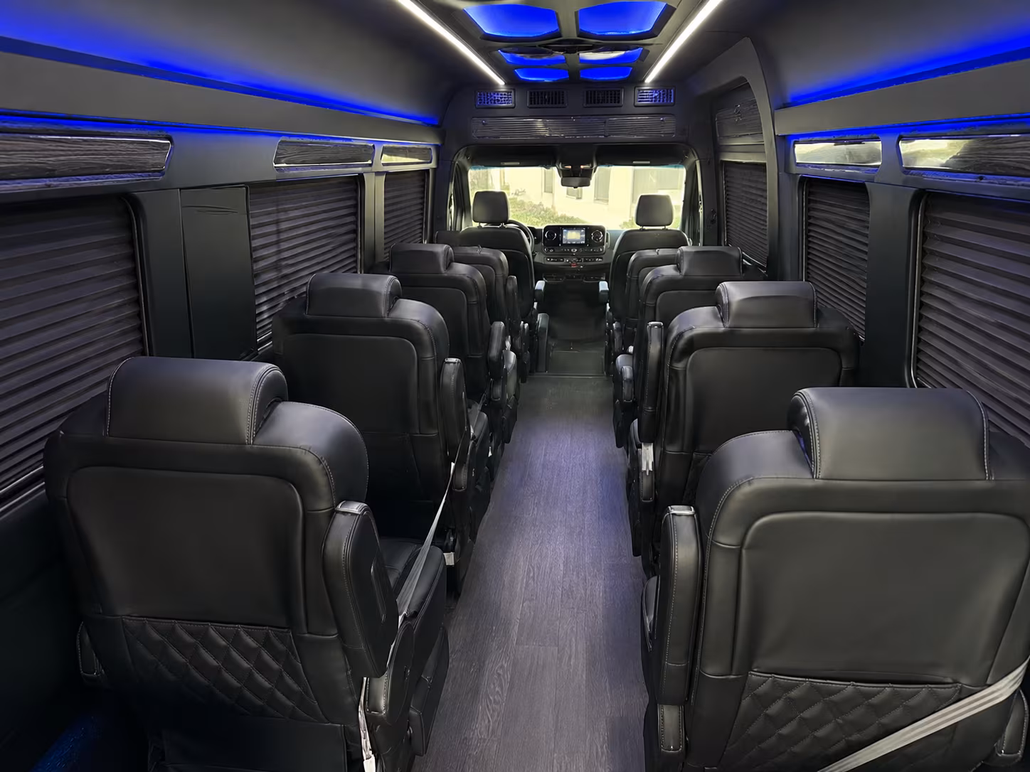 Interior of a Newark Sprinter van with luggage