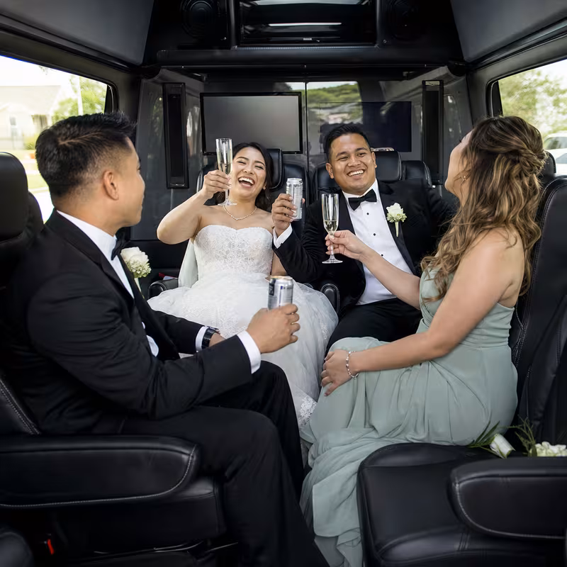 Black Mercedes Sprinter van staged for an Newark Wedding Transportation group
